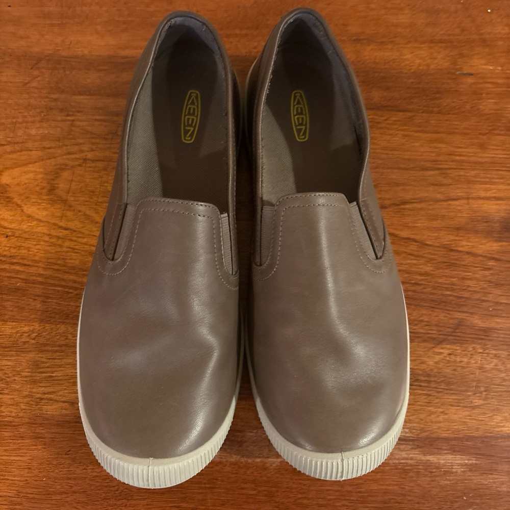 Keen Brown Slip-On Loafers with White Soles
